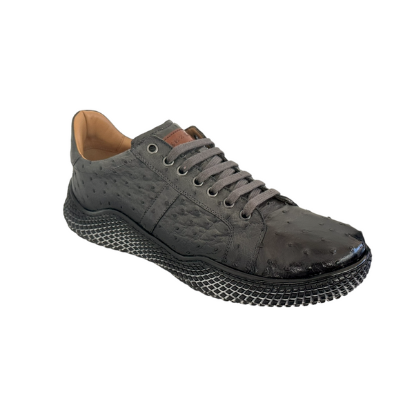Mezlan 4970-S Men's Shoes Gray Exotic Ostrich-Skin Sneakers (MZ3672)-AmbrogioShoes