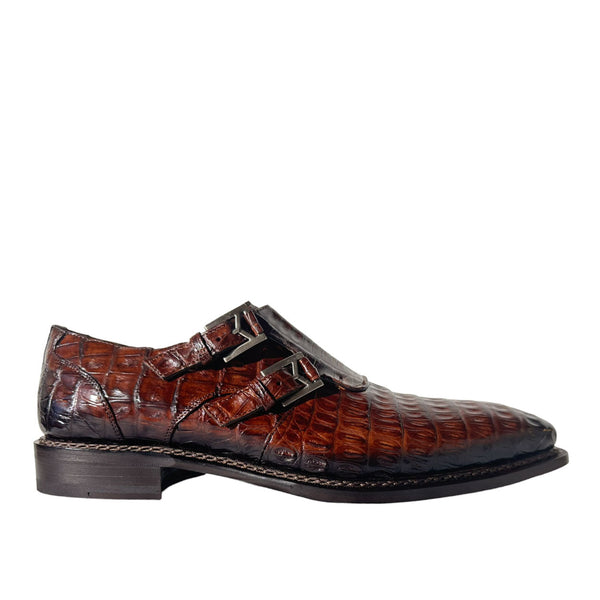 Mezlan 4990-F Men's Shoes Sport Brown Exotic Crocodile-Skin Double Monk-Straps Loafers (MZ3671)-AmbrogioShoes