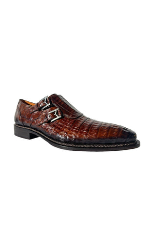 Mezlan 4990-F Sport Brown Crocodile-Skin Double Monk-Straps Loafers (MZ3671)