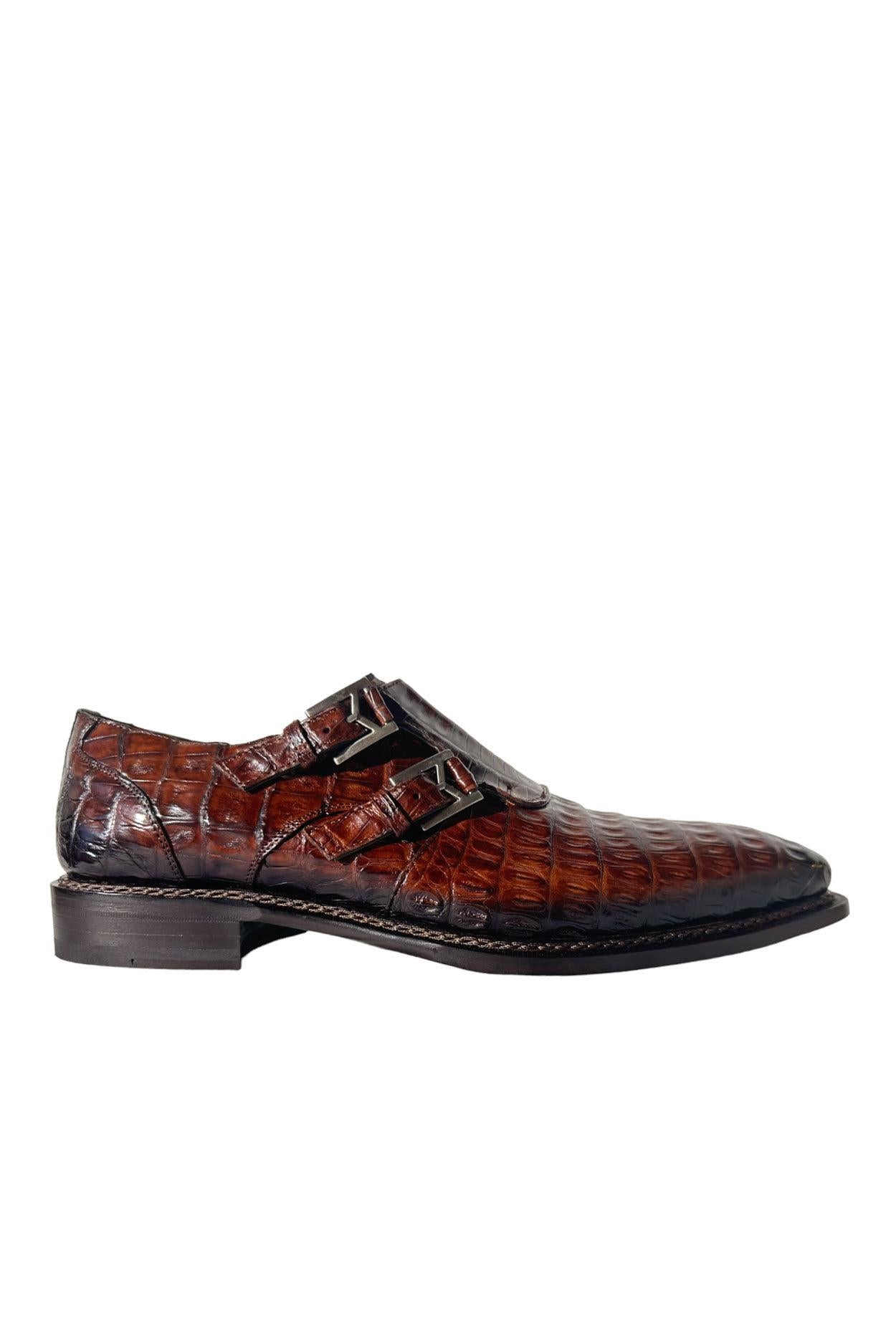 Mezlan 4990-F Sport Brown Exotic Crocodile-Skin Double Monk-Straps