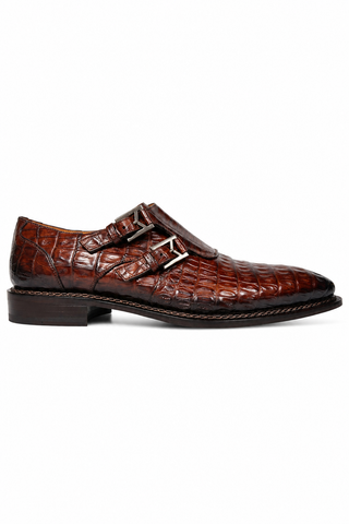 Mezlan 4990-F Sport Brown Exotic Crocodile-Skin Double Monk-Straps Loafers (MZ3671)-AmbrogioShoes