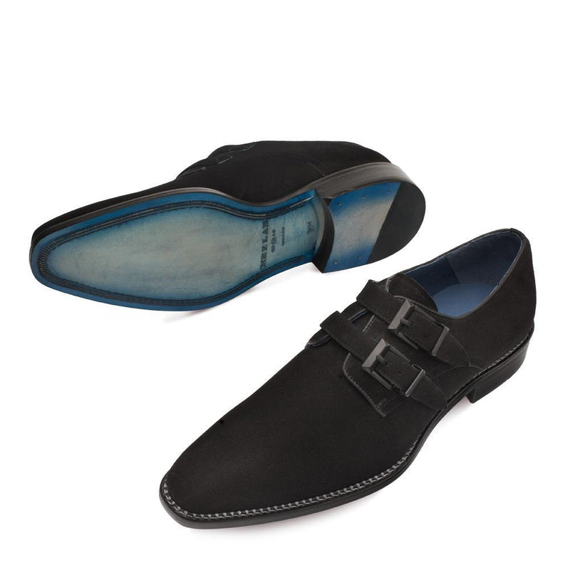 Mezlan 9802 Meier Men's Shoes Black Suede Leather Monk-Straps Loafers (MZ3242)-AmbrogioShoes