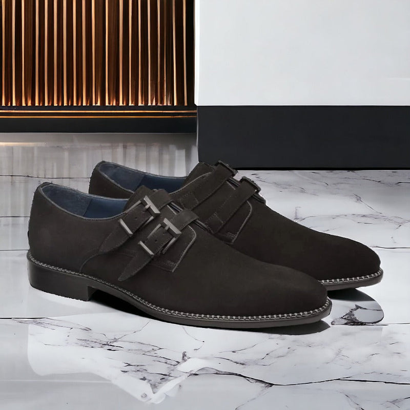 Mezlan 9802 Meier Men's Shoes Black Suede Leather Monk-Straps Loafers (MZS3242)-AmbrogioShoes