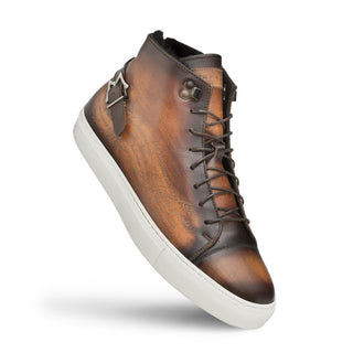 Mezlan A20044 Men's Shoes Patina Leather Etched Hi-Top Sneakers (MZ3415)-AmbrogioShoes