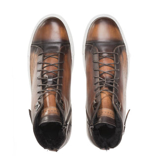 Mezlan A20044 Patina Leather Etched Hi-Top Sneakers (MZ3415)-AmbrogioShoes
