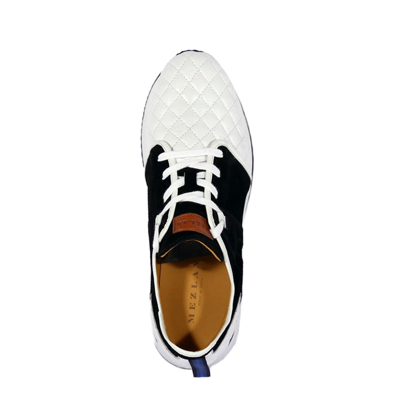 Mezlan A20742 Men's Shoes White & Black Suede / Quilted Leather Casual Sneakers (MZS3639)-AmbrogioShoes
