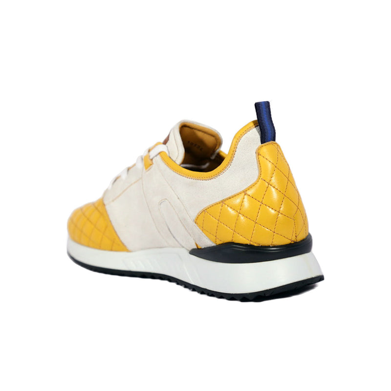 Mezlan A20742 Men's Shoes White & Yellow Suede / Quilted Leather Casual Sneakers (MZS3638)-AmbrogioShoes