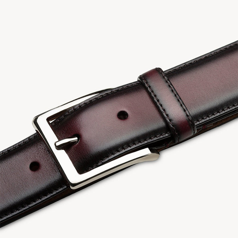 Mezlan AO11522 Burgundy Classic Patina Calf-Skin Leather Men's Belt (MZB1234)-AmbrogioShoes