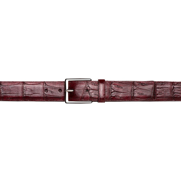 Mezlan AO11523 Burgundy Classic Exotic Crocodile Skin Men's Belt (MZB1239)-AmbrogioShoes