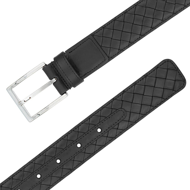 Mezlan AO11528 Black Woven Calf-Skin Leather Men's Belt (MZB1233)-AmbrogioShoes