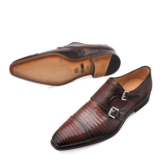 Mezlan Argentum Exotic Lizard-Skin Cap-Toe Monk-Straps Loafers (MZ3195)-AmbrogioShoes