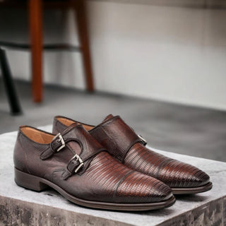 Mezlan Argentum Exotic Lizard-Skin Cap-Toe Monk-Straps Loafers (MZ3195)-AmbrogioShoes