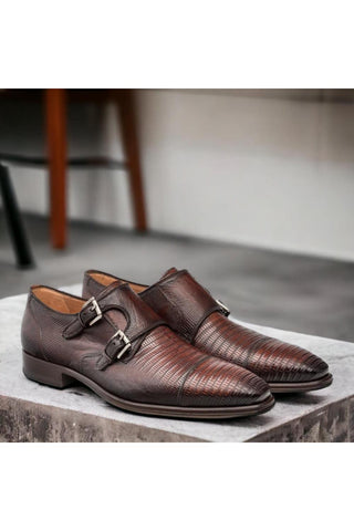 Mezlan Argentum Exotic Lizard-Skin Cap-Toe Monk-Straps Loafers (MZ3195)-AmbrogioShoes