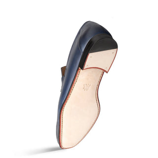 Mezlan Brunello 21100 Men's Shoes Pearl Gray & Navy Calf-Skin Leather Horsebit Loafers (MZ3704)-AmbrogioShoes