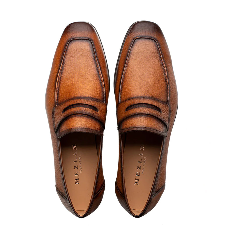 Mezlan E20693 Men's Shoes Cognac Deer-Skin Leather Penny Loafers (MZ3602)-AmbrogioShoes