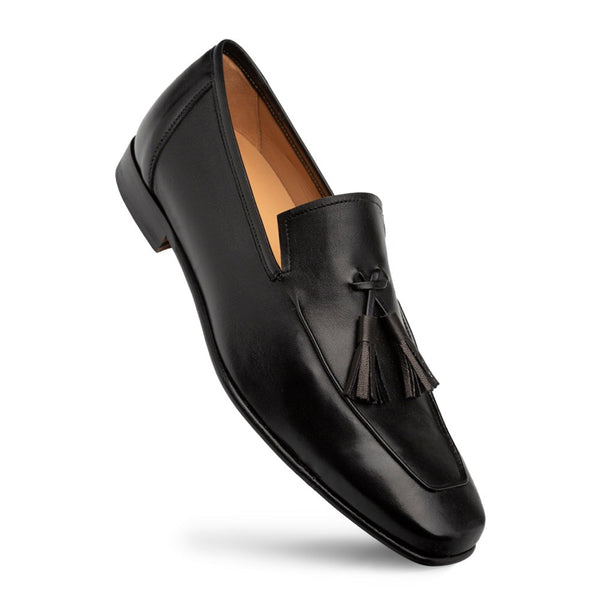 Mezlan Javea 21146 Men's Shoes Black Smooth Calf-Skin Leather Tassels Loafers (MZ3695)-AmbrogioShoes