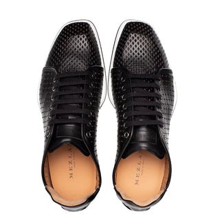 Mezlan Luce 21154 Men's Shoes Black Perforated Calf-Skin Leather Casual Sneakers (MZ3737)-AmbrogioShoes
