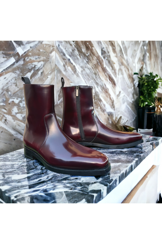 Mezlan Marques 20920 Burgundy Polished Leather High-Top Boots (MZ3655)-AmbrogioShoes