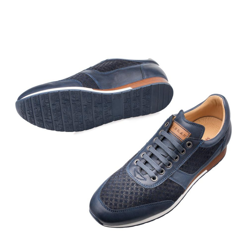Mezlan Maxim Men's Shoes Blue Texture Print Suede / Calf-Skin Leather Sneakers 9463 (MZ3196)-AmbrogioShoes