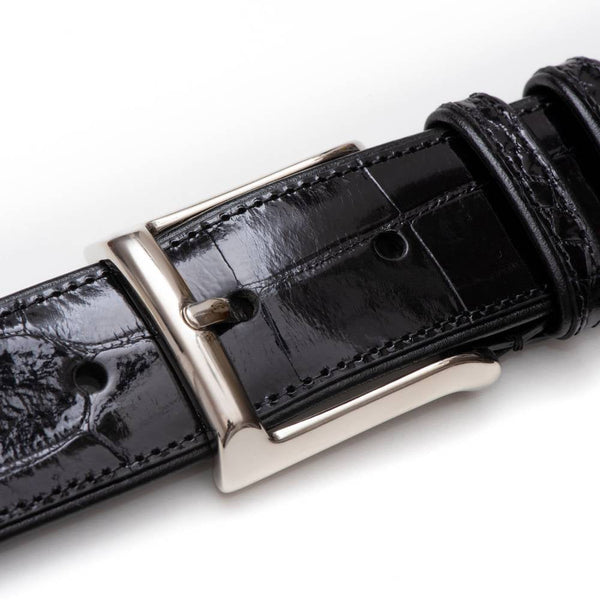 Mezlan Men's Belts Black Exotic Alligator AO7907 (MZB1080)-AmbrogioShoes