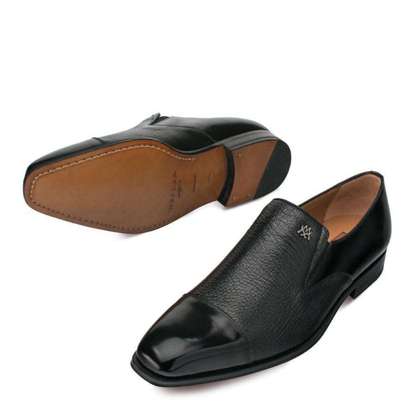 Mezlan Milani Men's Luxury Shoes Black Deerskin & Calfskin Leather Loafers 18984(MZ2732)-AmbrogioShoes