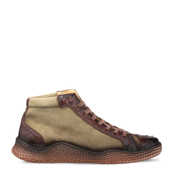 Mezlan Militare 4987-S Men's Shoes Brown & Green Ostrich / Suede Leather Hi-Top Sneakers (MZ3675)-AmbrogioShoes