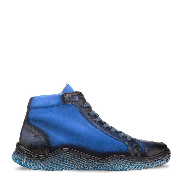 Mezlan Militare 4987-S Men's Shoes Jeans & Cobalt Blue Ostrich / Suede Leather Hi-Top Sneakers (MZ3676)-AmbrogioShoes