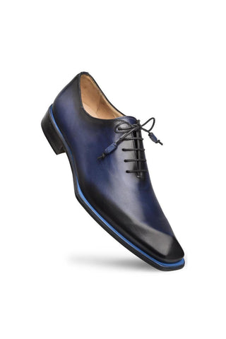 Mezlan Navy Asymmetrical Patina Leather Plain Oxfords (MZ3351)-AmbrogioShoes