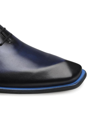 Mezlan Navy Asymmetrical Patina Leather Plain Oxfords (MZ3351)-AmbrogioShoes