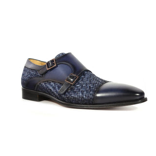 Mezlan Palomar 20688 Fabric / Calf-Skin Leather Dress/ Formal Monk-Straps Loafers (MZ3623)-AmbrogioShoes