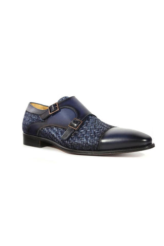 Mezlan Palomar 20688 Fabric / Leather Dress/ Formal Monk-Straps Loafers (MZ3623)-AmbrogioShoes