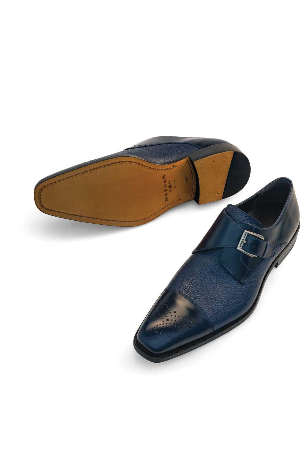 Mezlan Phoenix Calf-Skin Leather & Deer-Skin Single Monk-Strap