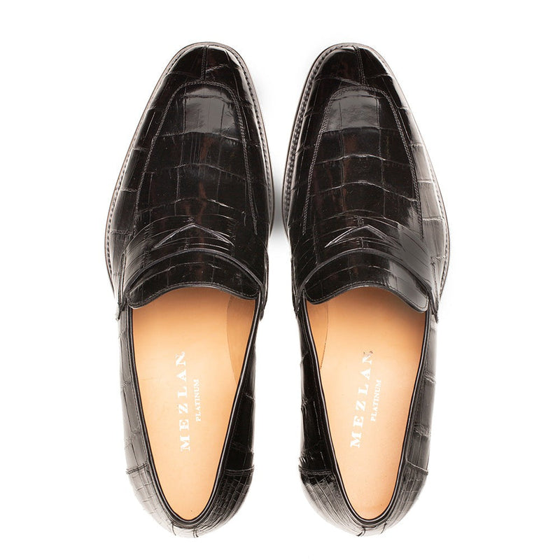 Mezlan Piccolo 4954-J Men's Shoes Black Exotic Alligator SplitToe Penny Loafers (MZ3661)-AmbrogioShoes