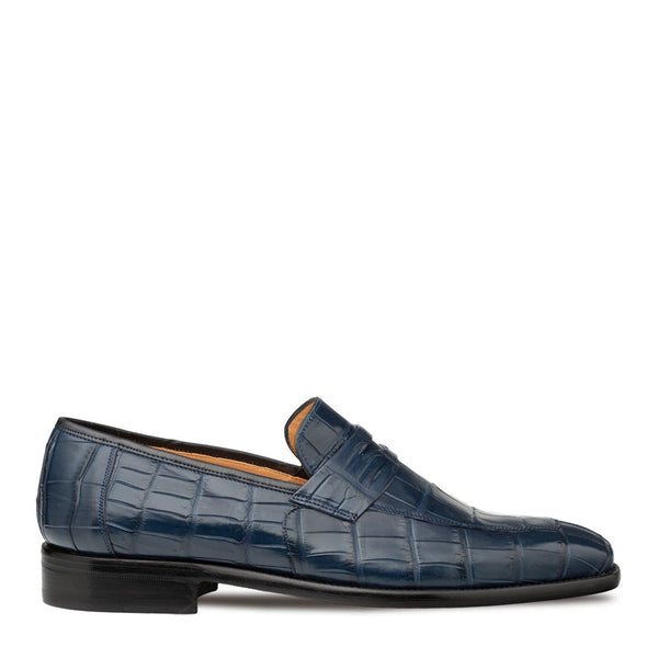 Mezlan Piccolo 4954-J Men's Shoes Blue Exotic Alligator SplitToe Penny Loafers (MZ3662)-AmbrogioShoes