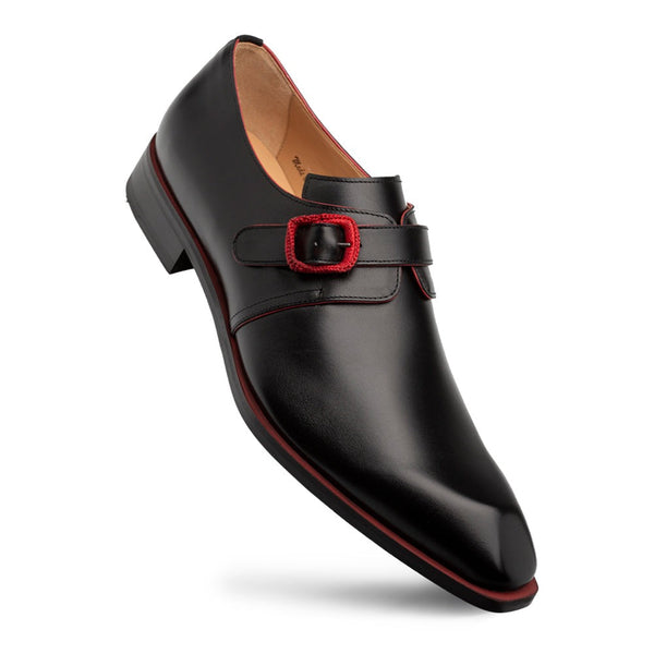 Mezlan Profumo 21148 Men's Shoes Black Calf-Skin Leather Single Monk-Strap Loafers (MZ3725)-AmbrogioShoes