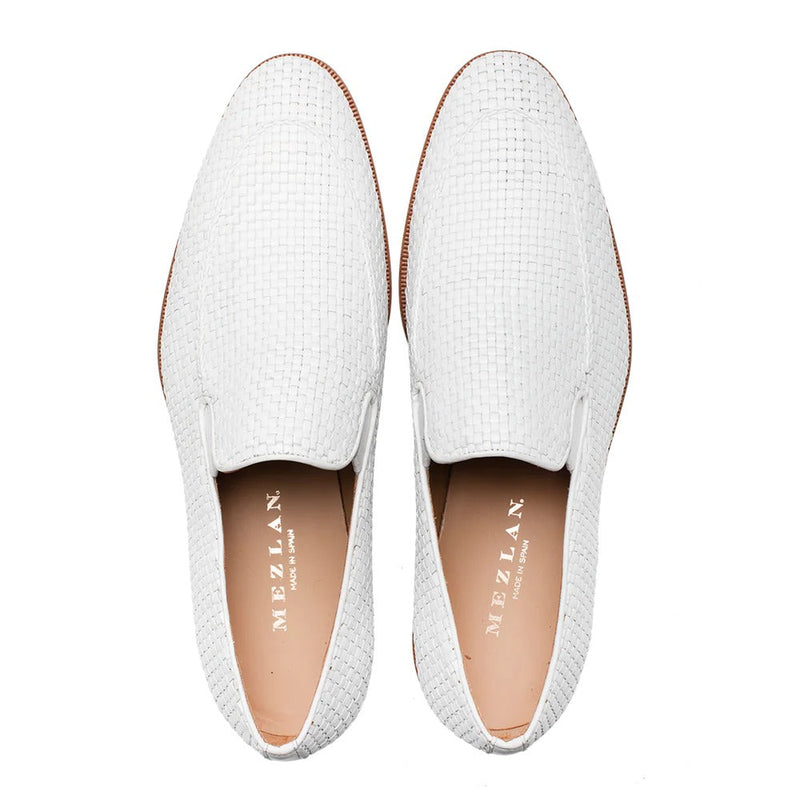 Mezlan R20658 Men's Shoes White Woven Leather Hybrid Loafers (MZ35676)-AmbrogioShoes