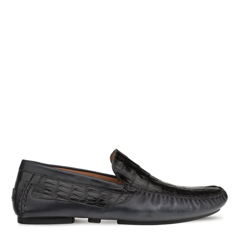 Mezlan RX7347-F Men's Shoes Black Exotic Crocodile / Calf-Skin Leather Driver Moccasin Loafers (MZ3469)-AmbrogioShoes