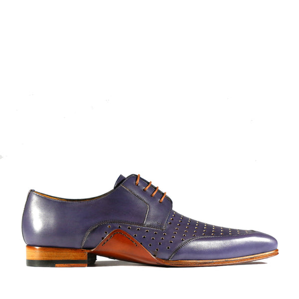 Mezlan S20273 Men's Shoes Blue Perforated Calf-Skin Leather Opanka Derby Oxfords (MZS3472)-AmbrogioShoes