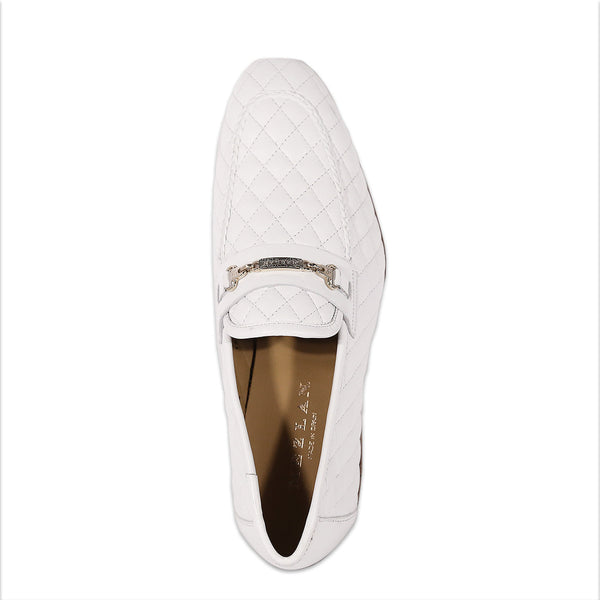 Mezlan S20618 Men's Shoes White Quilted Calf-Skin Leather Casual Slip-On Loafers (MZS3615)-AmbrogioShoes