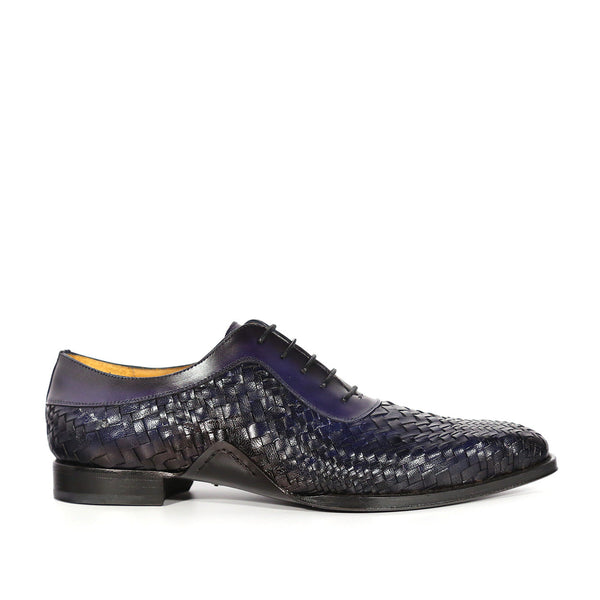 Mezlan S20702 Men's Shoes Blue Woven Leather Dress/ Formal Laceup Oxfords (MZS3617)-AmbrogioShoes
