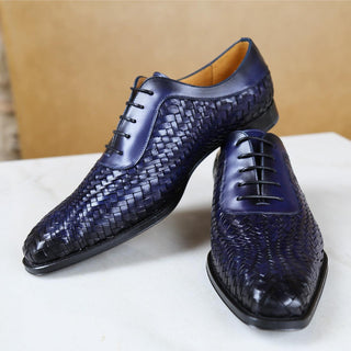 Mezlan S20702 Men's Shoes Woven Leather Dress/ Formal Laceup Oxfords (MZ3617)-AmbrogioShoes