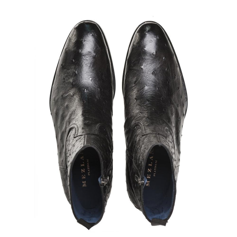 Mezlan SX4798-S Men's Shoes Black Exotic Ostrich Straight-Heel Zipper Boots (MZ3436)-AmbrogioShoes