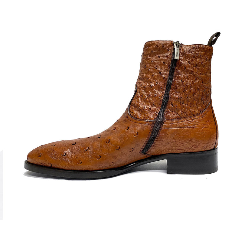 Mezlan SX4798-S Men's Shoes Brandy Exotic Ostrich Straight-Heel Zipper Boots (MZS3526)-AmbrogioShoes