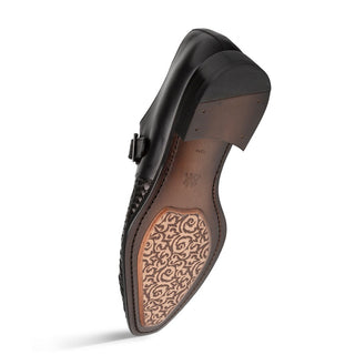 Mezlan Temi 21069 Men's Shoes Black Woven / Calf-Skin Leather Single Monk-Strap Loafers (MZ3742)-AmbrogioShoes