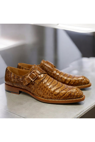 Mezlan for Ambrogio Exclusive Gigolo Exotic Crocodile Single Monk Strap (AMZ1017)-AmbrogioShoes