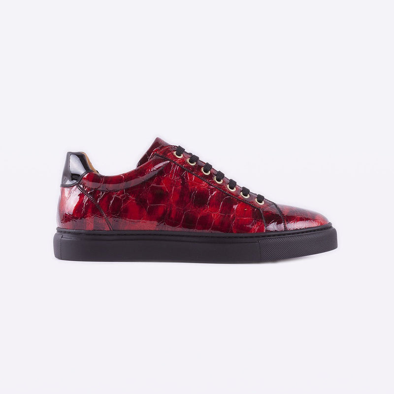 Mister 39592 Alon Men's Shoes Black & Red Crocodile Print / Patent Leather Casual Sneakers (MIS1042)-AmbrogioShoes