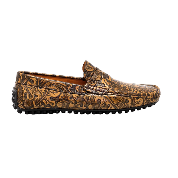 Mister 39822 Toras Men's Shoes Oaknut Texture Print / Calf-Skin Leather Moccasin Driver Loafers (MIS1122)-AmbrogioShoes