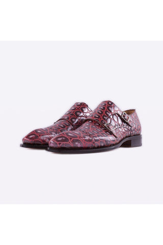 Mister 40079 Buxan Burgundy Crocodile Embossed / Calf-Skin Leather Monk-Straps Loafers (MISS1052)-AmbrogioShoes