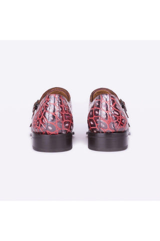 Mister 40079 Buxan Burgundy Crocodile Embossed / Calf-Skin Leather Monk-Straps Loafers (MISS1052)-AmbrogioShoes