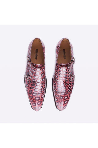 Mister 40079 Buxan Burgundy Crocodile Embossed / Leather Monk-Straps Loafers (MISS1052)-AmbrogioShoes